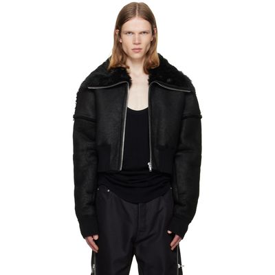Rick Owens Rick Owens Black Tower Flight Cropped Leather Jacket
