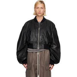 Rick Owens Rick Owens Black Tower Secchia Cropped Leather Flight Jacket
