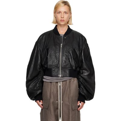 Rick Owens Rick Owens Black Tower Secchia Cropped Leather Flight Jacket