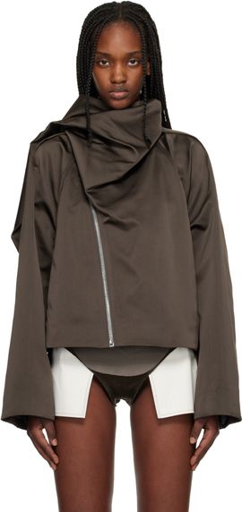 Rick Owens Rick Owens Brown Temple Cropped Scarf Flight Jacket