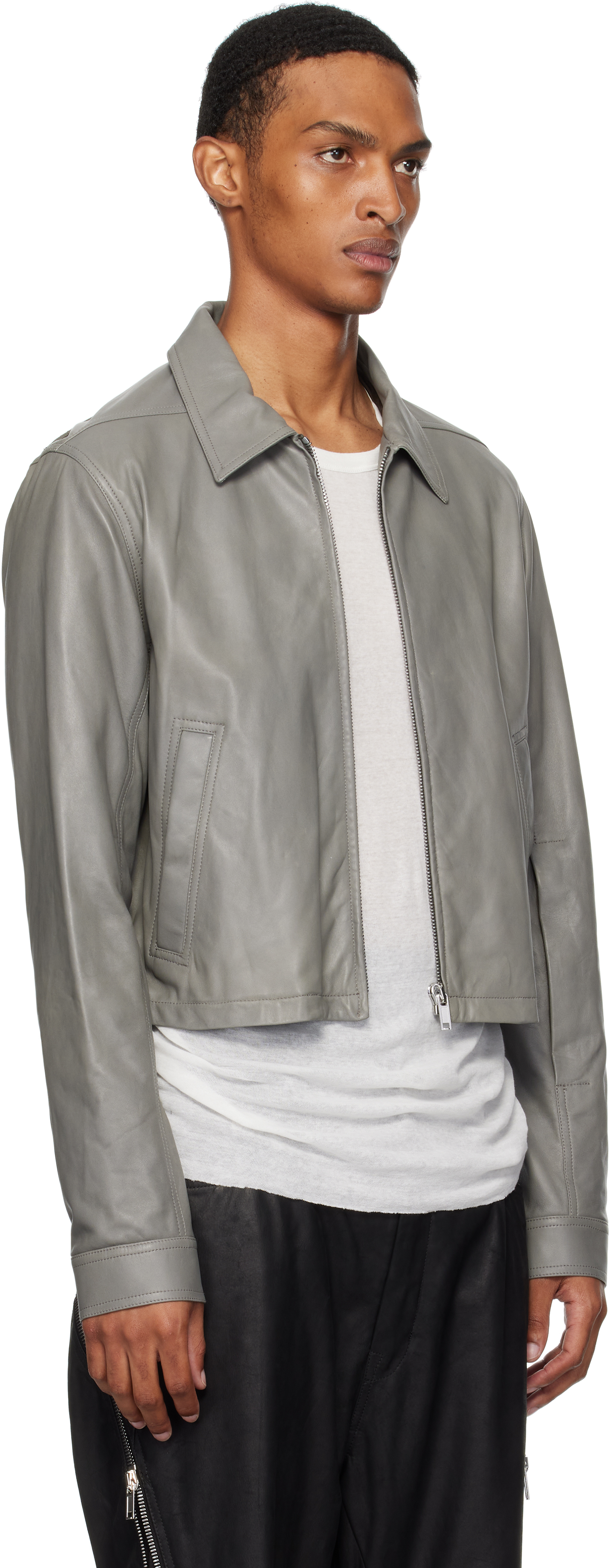 Rick Owens - Gray Concordians Alice Brad Leather Jacket