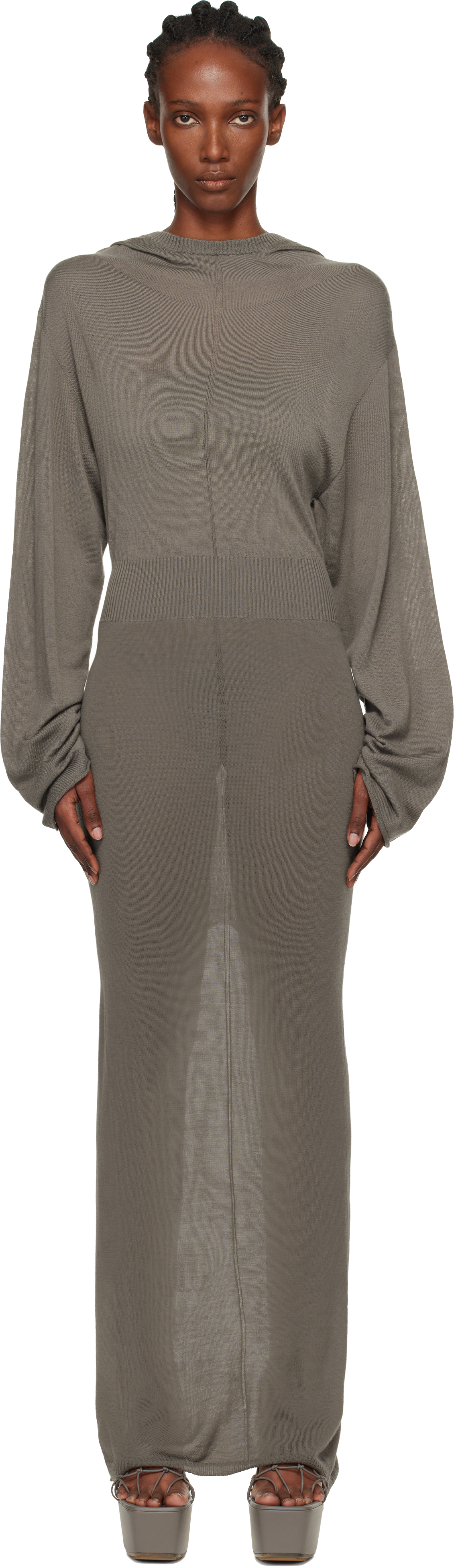 Rick Owens - Gray Concordians Hooded Maxi Dress