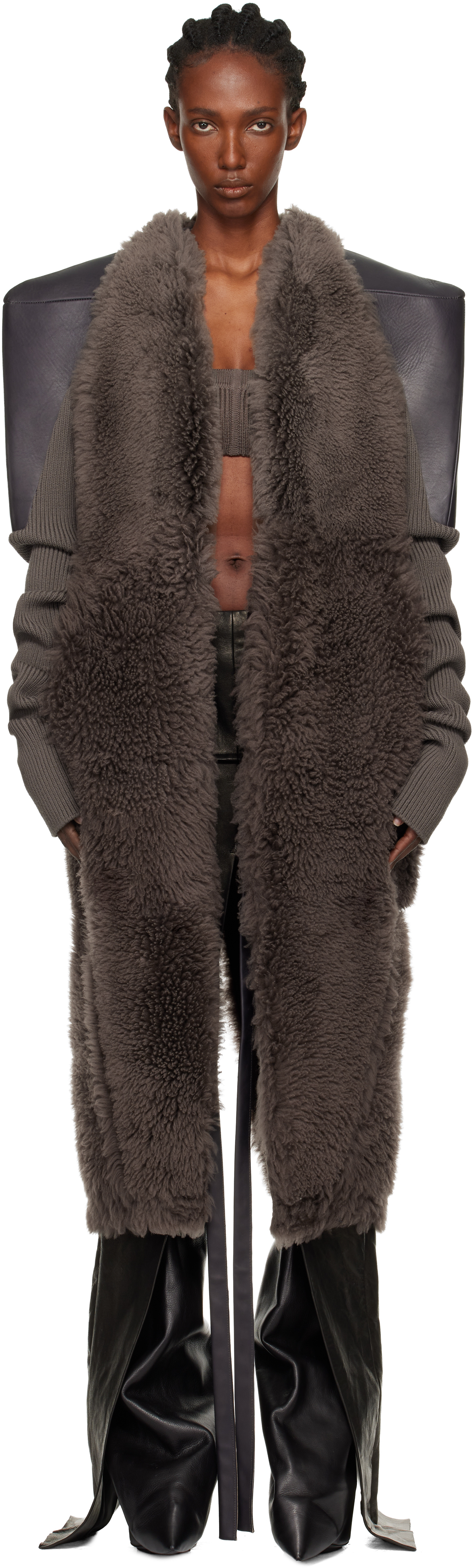 Rick Owens ケープスリーブニット Rick Owens - Gray Concordians SL Cyclops Reversible Shearling Coat