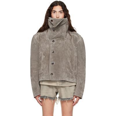 Rick Owens Rick Owens Gray Tower Biker Jumbo Stooges Leather Jacket
