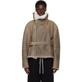 Rick Owens Rick Owens Gray Tower Shearling Cropped Flight Jacket