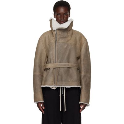 Rick Owens Rick Owens Gray Tower Shearling Cropped Flight Jacket