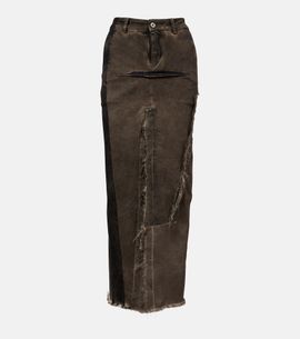 Rick Owens Rick Owens Sliced distressed denim midi skirt