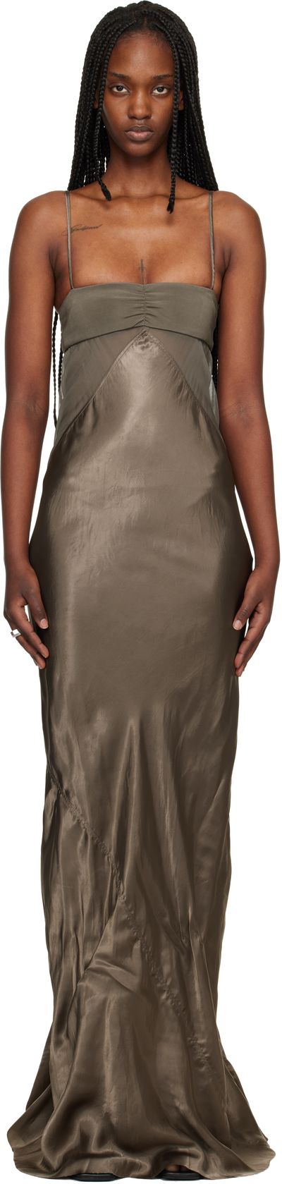 Rick Owens Rick Owens Taupe Temple Combo Slip Maxi Dress