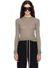 Rick Owens Rick Owens Taupe Tower Cropped Hooded Rib LS T-shirt - 1