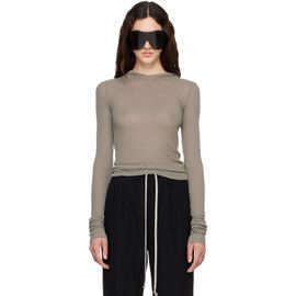Rick Owens Rick Owens Taupe Tower Cropped Hooded Rib LS T-shirt