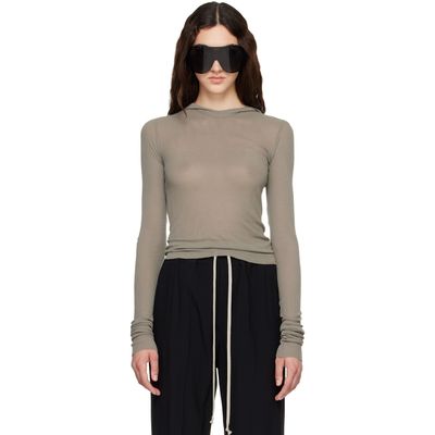 Rick Owens Rick Owens Taupe Tower Cropped Hooded Rib LS T-shirt