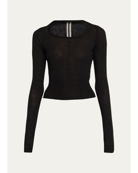 Rick Owens Slashed Cutout Wool Crop Sweater