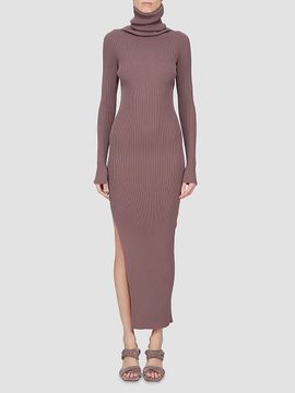 Rick Owens Women's Rib-Knit Turtleneck Maxi Dress