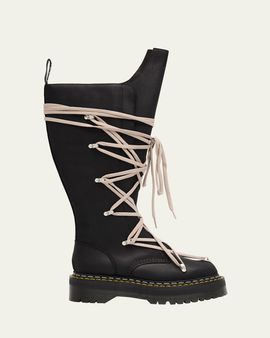 Rick Owens x Dr. Martens 1B60 Quad Sole Pentalace Leather Knee-High Boots