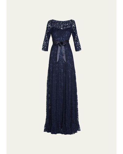 Rickie Freeman for Teri Jon 3/4-Sleeve Lace Overlay Gown