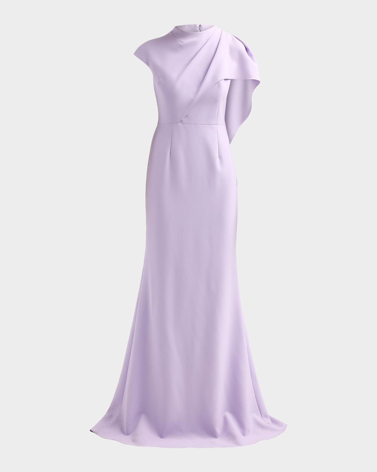 Rickie Freeman for Teri Jon Asymmetric Drape Cape Gown