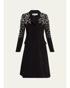 Rickie Freeman for Teri Jon Bead-Embroidered Crepe Blazer Dress