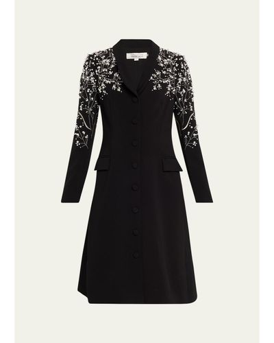 Rickie Freeman for Teri Jon Bead-Embroidered Crepe Blazer Dress