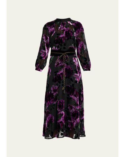 Rickie Freeman for Teri Jon Belted Devore Velvet Midi Dress