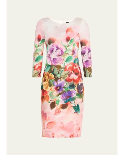Rickie Freeman for Teri Jon Bodycon Floral-Print Scuba Dress