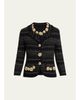 Rickie Freeman for Teri Jon Crochet Floral Applique Striped Knit Jacket - 1