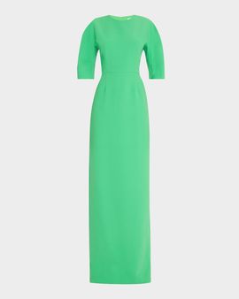 Rickie Freeman for Teri Jon Elbow-Sleeve Crepe Column Gown