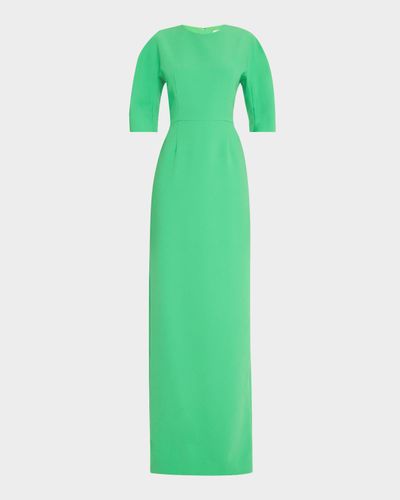 Rickie Freeman for Teri Jon Elbow-Sleeve Crepe Column Gown