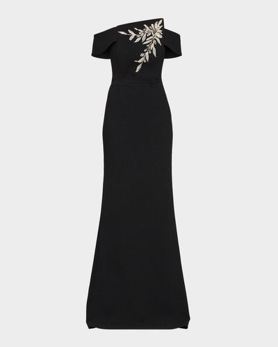 Rickie Freeman for Teri Jon Embellished Botanical Off-the-Shoulder Gown