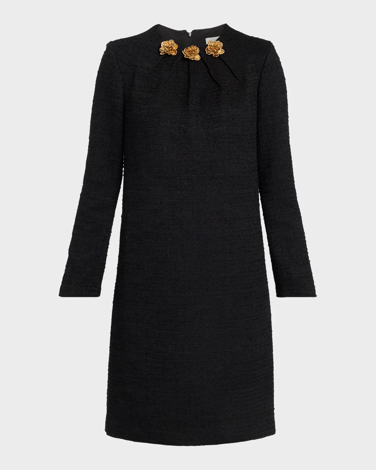 Rickie Freeman for Teri Jon Floral Applique Tweed Shift Dress