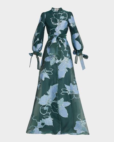 Rickie Freeman for Teri Jon Floral Metallic Jacquard Shirt Gown