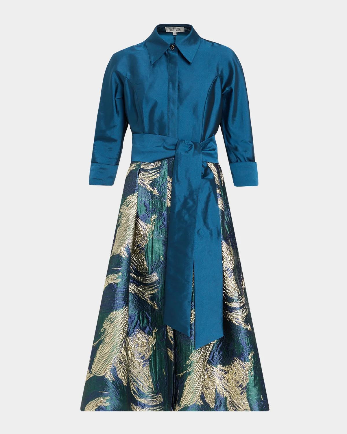 Rickie Freeman for Teri Jon Jacquard Taffeta Midi Shirtdress