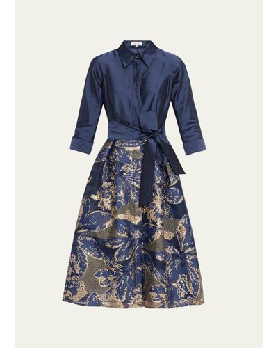 Rickie Freeman for Teri Jon Metallic Taffeta Jacquard Midi Shirtdress
