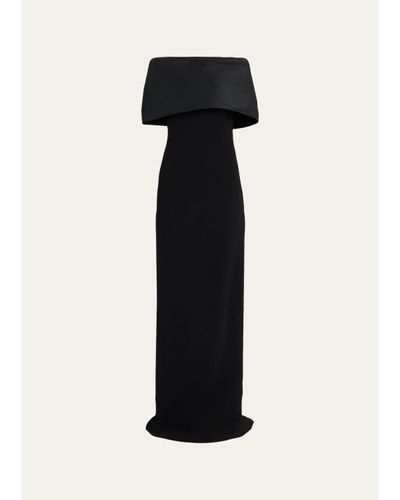 Rickie Freeman for Teri Jon Off-Shoulder Draped Crepe Column Gown
