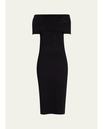 Rickie Freeman for Teri Jon Off-Shoulder Rhinestone Bodycon Midi Dress