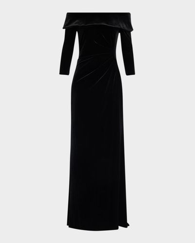 Rickie Freeman for Teri Jon Off-Shoulder Stretch Vevlet Column Gown