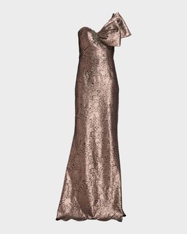 Rickie Freeman for Teri Jon One-Shoulder Abstract Metallic Jacquard Gown