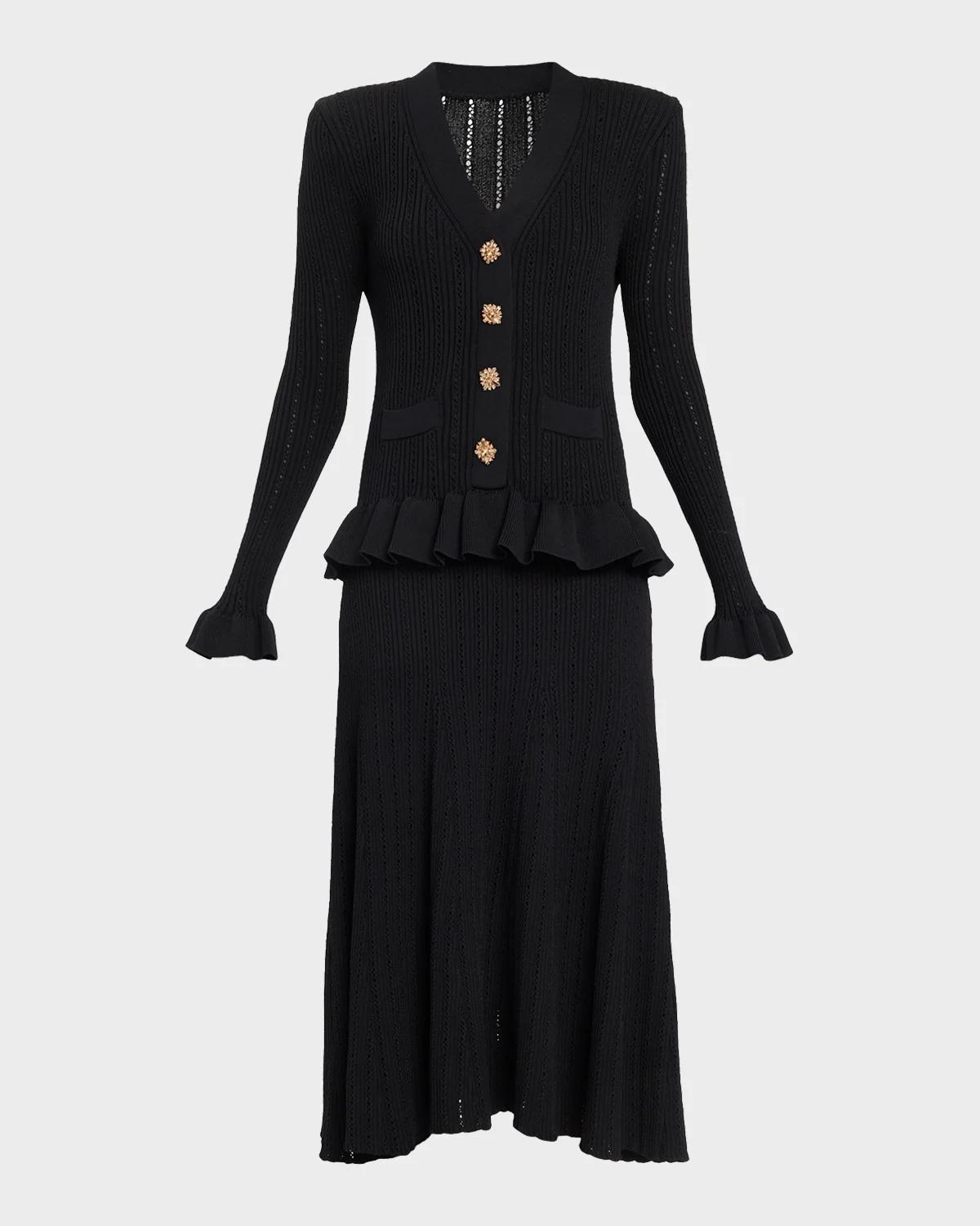 Rickie Freeman for Teri Jon Pointelle Rib Knit Midi Dress