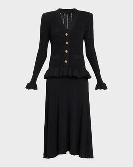 Rickie Freeman for Teri Jon Pointelle Rib Knit Midi Dress