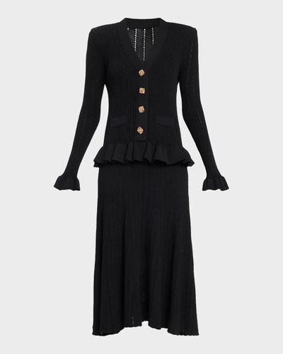 Rickie Freeman for Teri Jon Pointelle Rib Knit Midi Dress