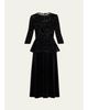 Rickie Freeman for Teri Jon Rhinestone-Trim Floral Velvet Crepe Midi Dress - 1