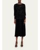 Rickie Freeman for Teri Jon Rhinestone-Trim Floral Velvet Crepe Midi Dress - 2