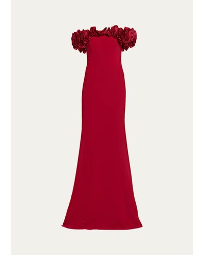 Rickie Freeman for Teri Jon Ruffle Off-Shoulder Crepe Gown