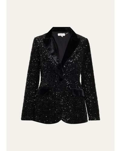 Rickie Freeman for Teri Jon Satin-Trim Sequin Blazer