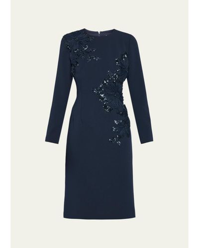 Rickie Freeman for Teri Jon Sequin Floral Applique Crepe Dress