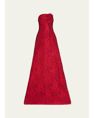 Rickie Freeman for Teri Jon Strapless Floral Jacquard A-Line Gown