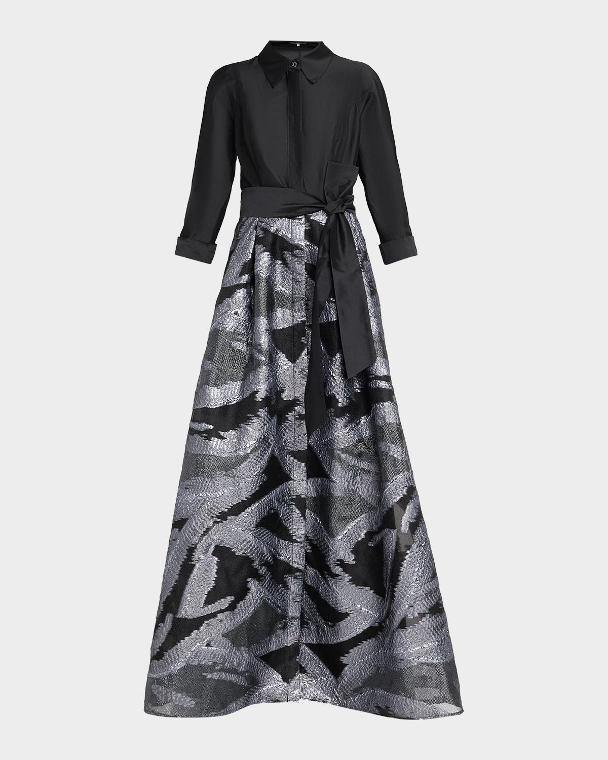 Rickie Freeman for Teri Jon Taffeta & Metallic Organza Shirtwaist Gown