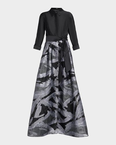 Rickie Freeman for Teri Jon Taffeta & Metallic Organza Shirtwaist Gown