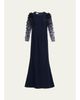 Rickie Freeman for Teri Jon Tulle-Sleeve Floral Applique Crepe Gown - 1