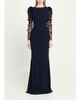 Rickie Freeman for Teri Jon Tulle-Sleeve Floral Applique Crepe Gown - 2