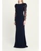Rickie Freeman for Teri Jon Tulle-Sleeve Floral Applique Crepe Gown - 4
